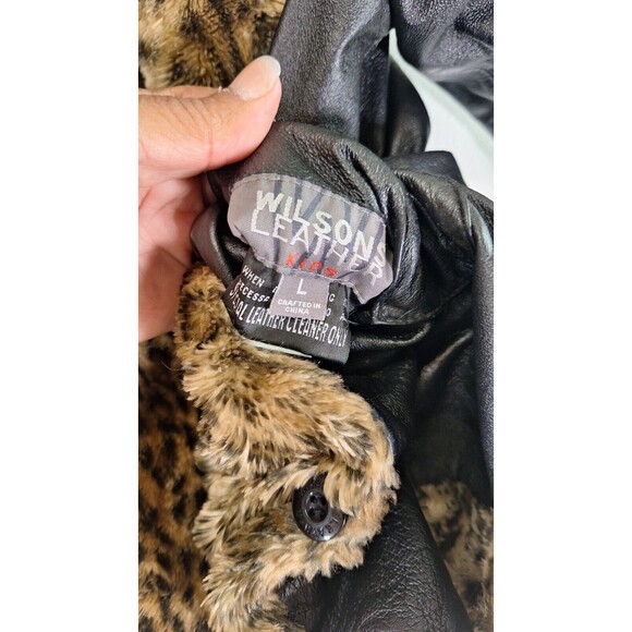 WILSONS LEATHER Coat Girls L Reversible Leopard Print Faux Fur Lined Winter Y2K - Picture 7 of 16